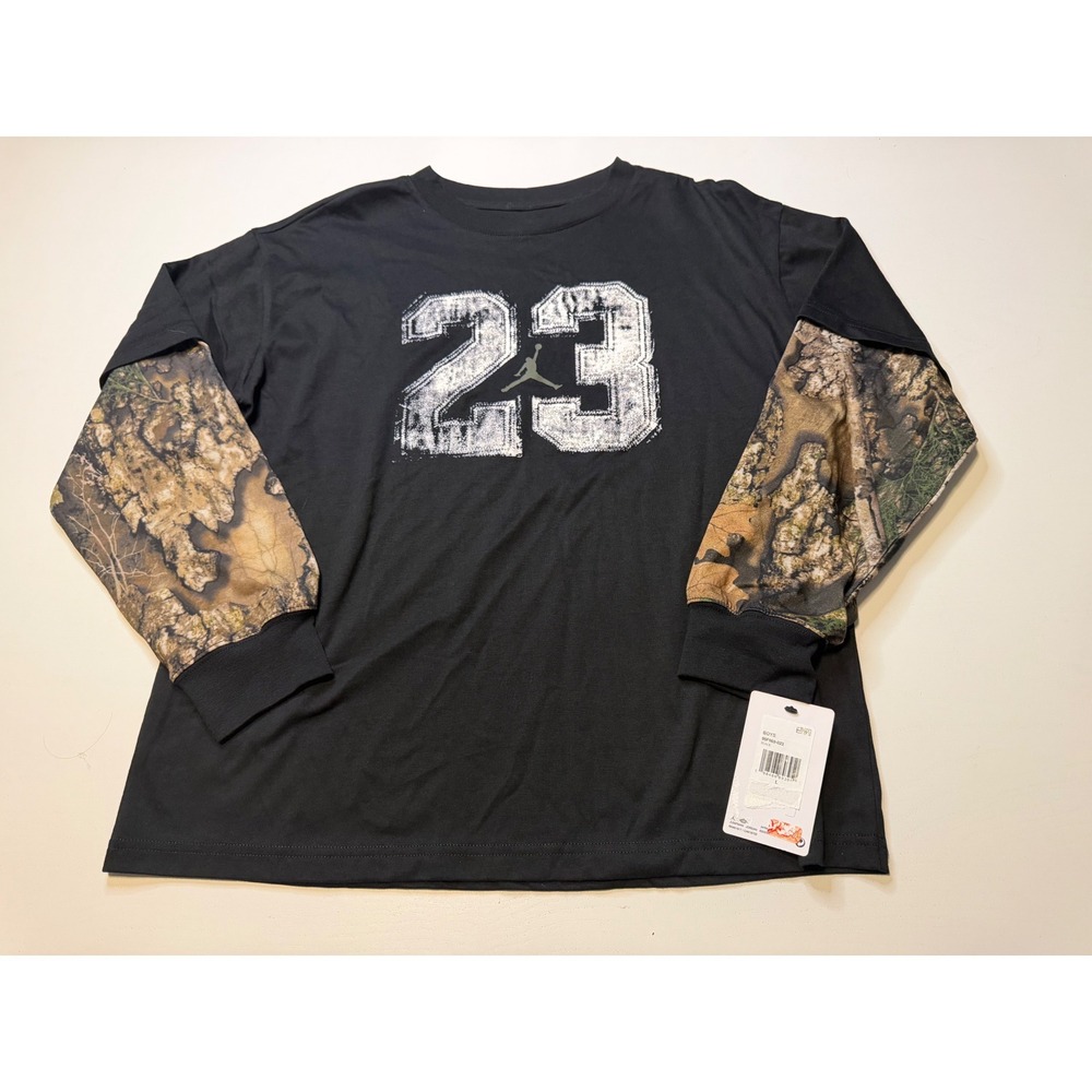 Jordan Boys Black Camo Sleeve 23 Graphic Long Sleeve Tee Shirt 95F669-023 L